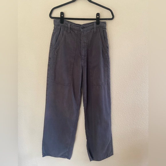 Mother Quartet Breaker Flood Denim Pants Sz 28 Wide Leg Cropped Faded Black - Picture 2 of 10